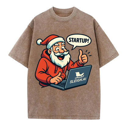 Santa Tech Startup CEO - Vintage T-shirt - Brown