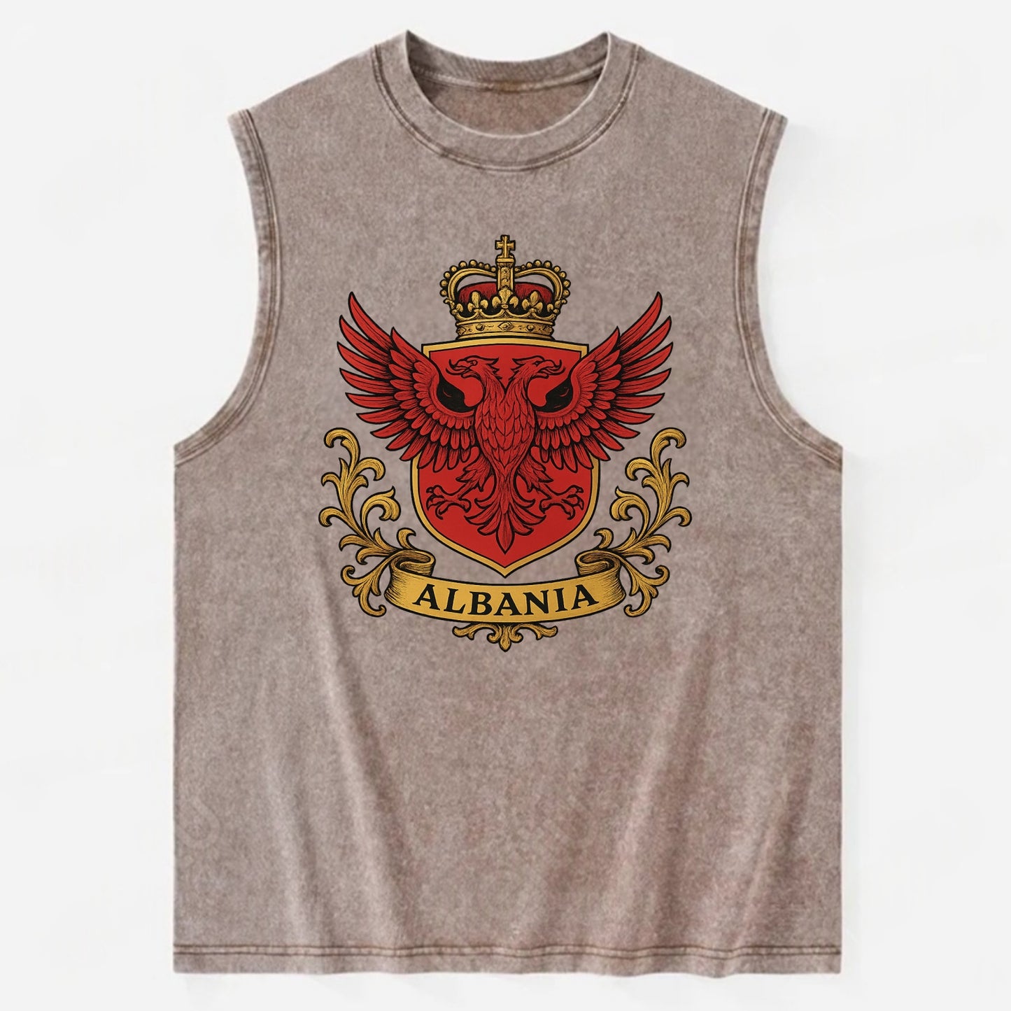 Albania Heritage Badge  - Vintage Washed Tank - Brown