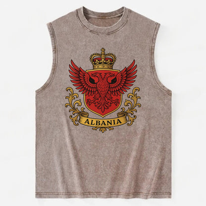 Albania Heritage Badge  - Vintage Washed Tank - Brown