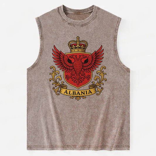 Albania Heritage Badge  - Vintage Washed Tank - Brown