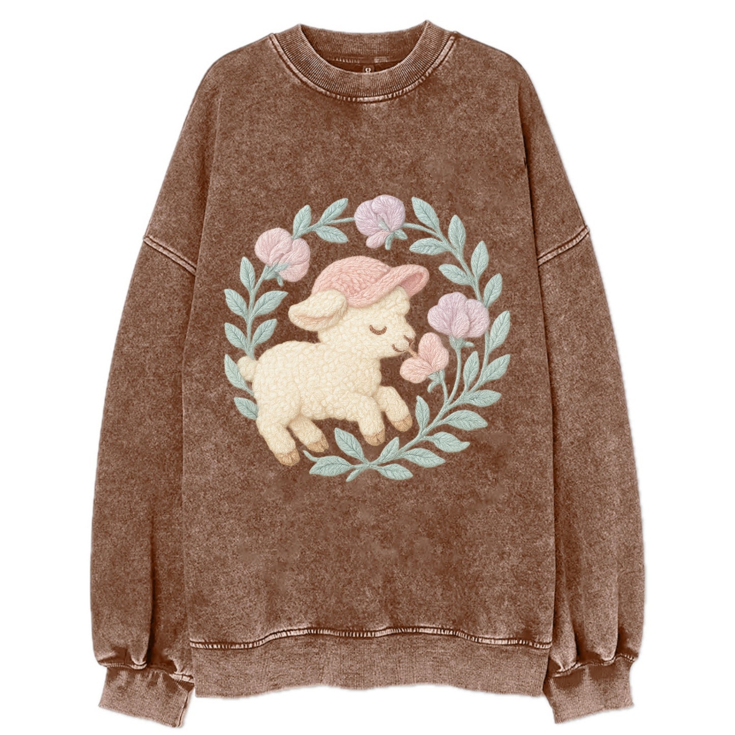 Lamb Sweet Peas  - Vintage Sweatshirt - Brown