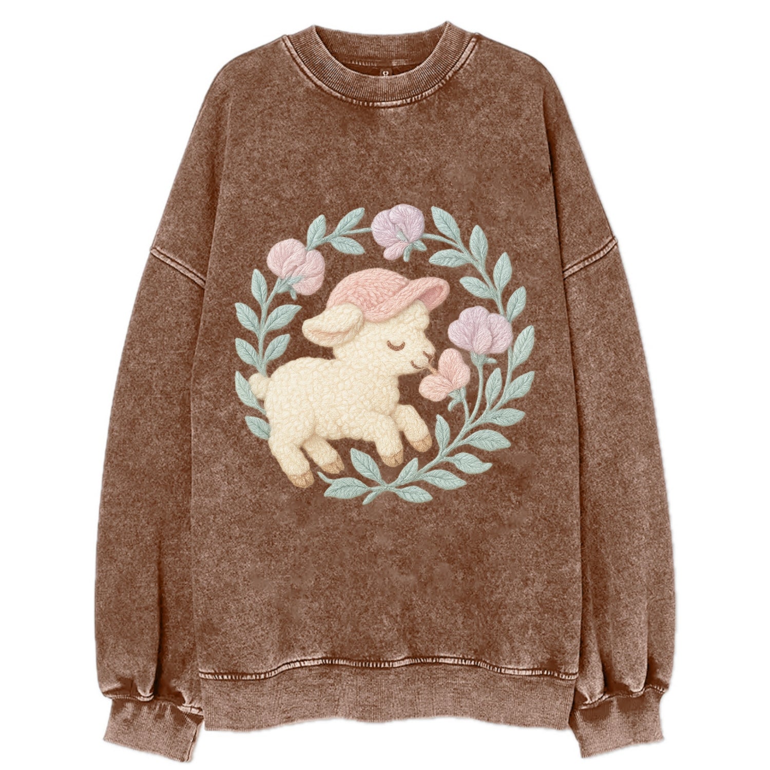 Lamb Sweet Peas  - Vintage Sweatshirt - Brown