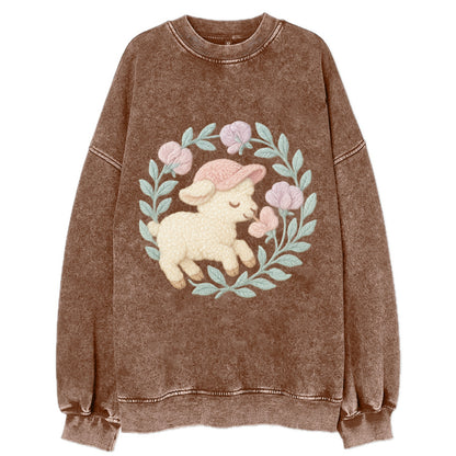 Lamb Sweet Peas  - Vintage Sweatshirt - Brown
