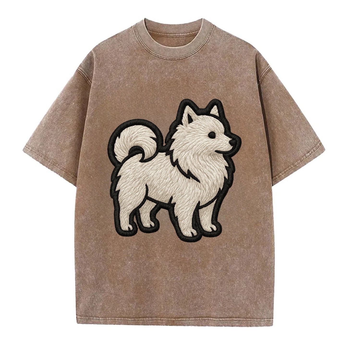 Japanese Spitz - Contemporary white spit - Vintage T-shirt - Brown