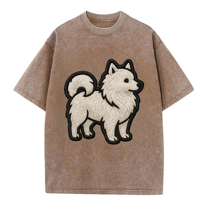 Japanese Spitz - Contemporary white spit - Vintage T-shirt - Brown