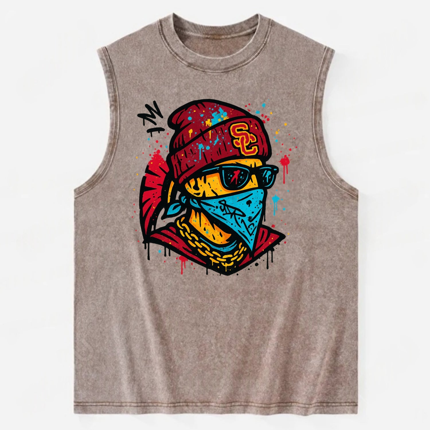 Los Angeles Trojan wearing USC beanie with SC patch - Vintage Washed Tank - Brown