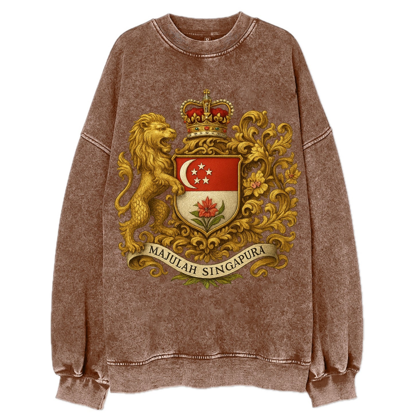 Singapore Merlion Emblem  - Vintage Sweatshirt - Brown