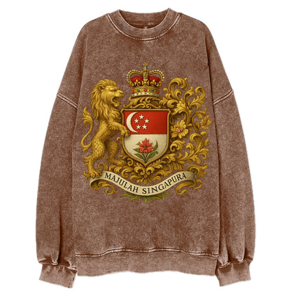 Singapore Merlion Emblem  - Vintage Sweatshirt - Brown