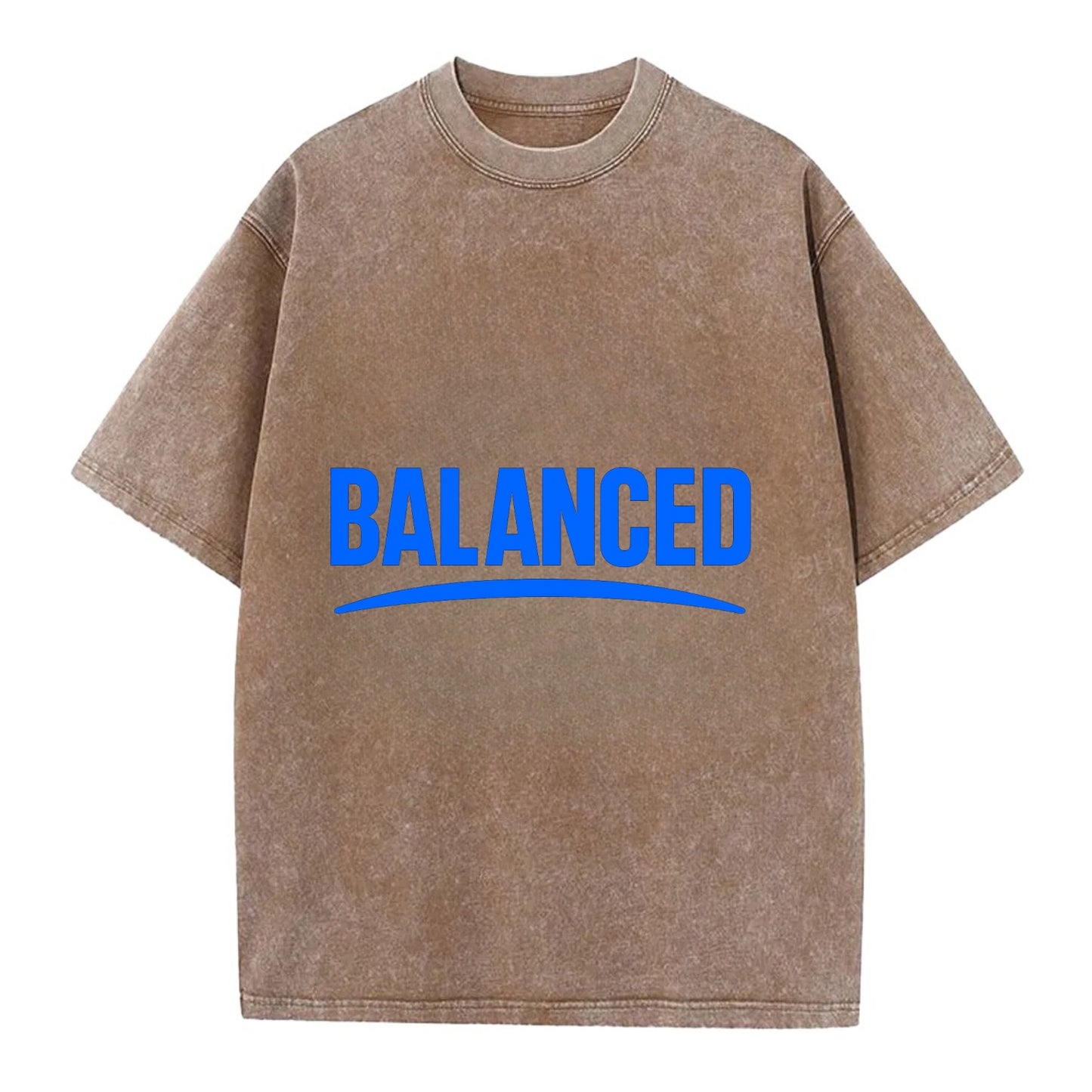 Bold typography design - "BALANCED" - harmony, equilibrium, centered life - Vintage T-shirt - Brown