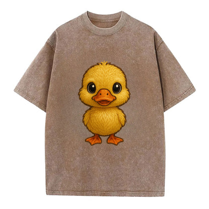 Baby Duck Duckling - yellow fluffy, orange beak, bright eyes, front-facing, quack - Vintage T-shirt - Brown