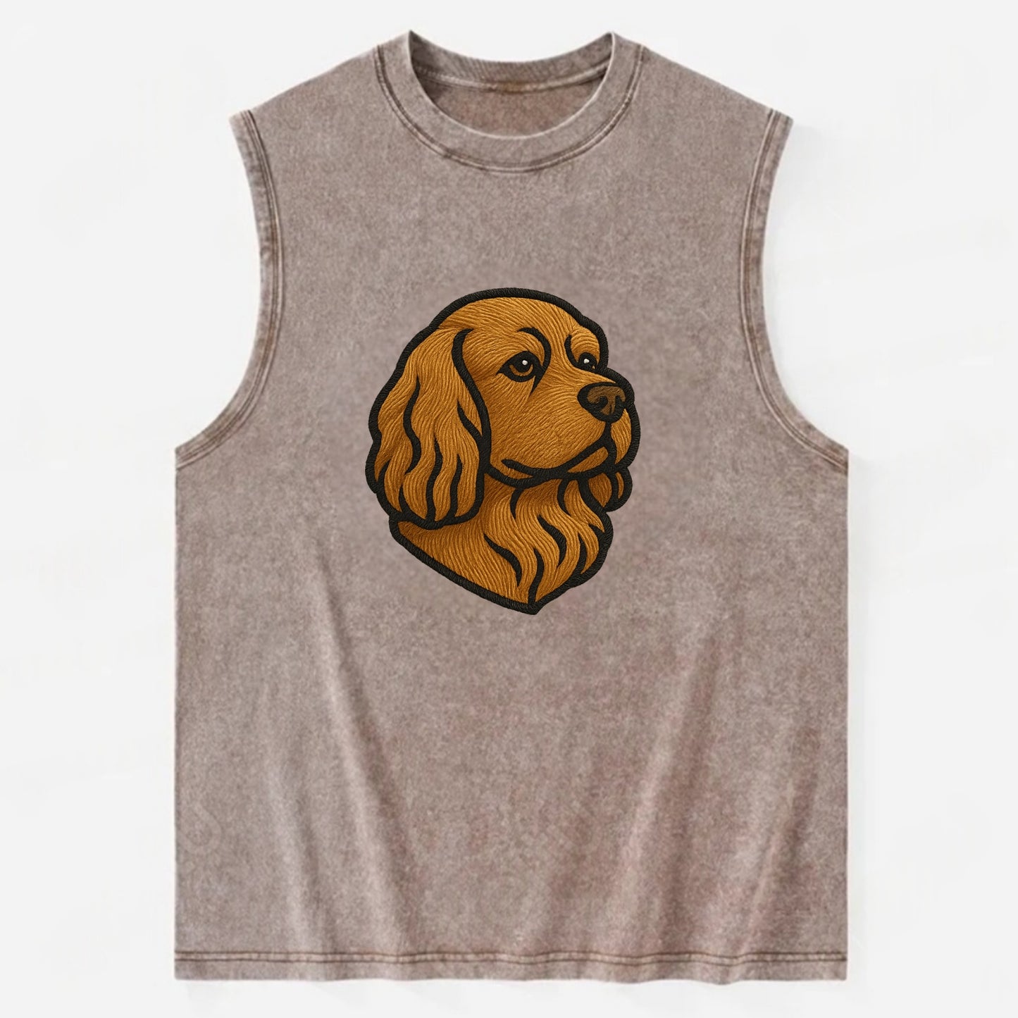 Sussex Spaniel - Golden liver embroidered low-set design - Vintage Washed Tank - Brown