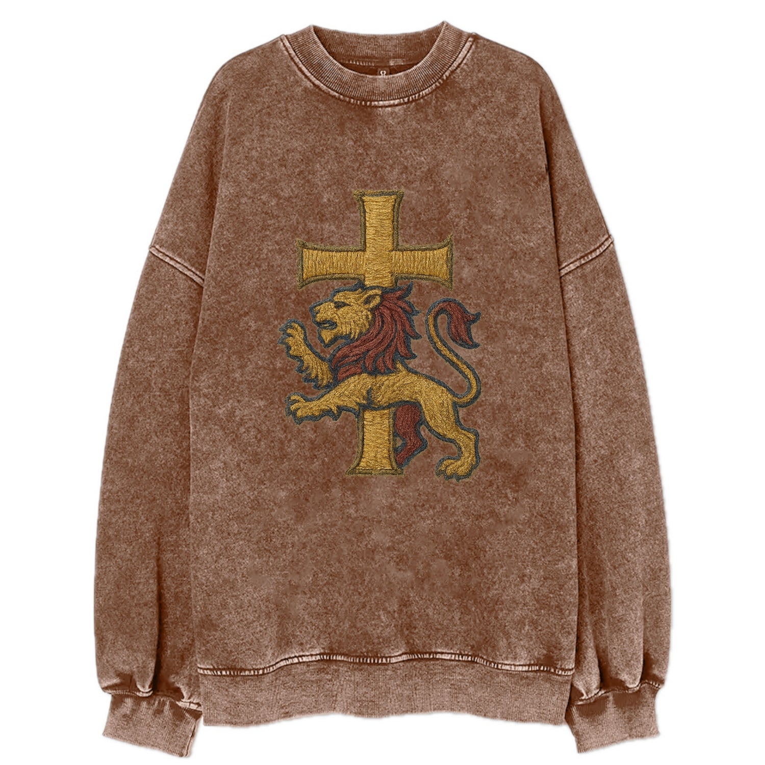 Lion and Cross  - Vintage Sweatshirt - Brown