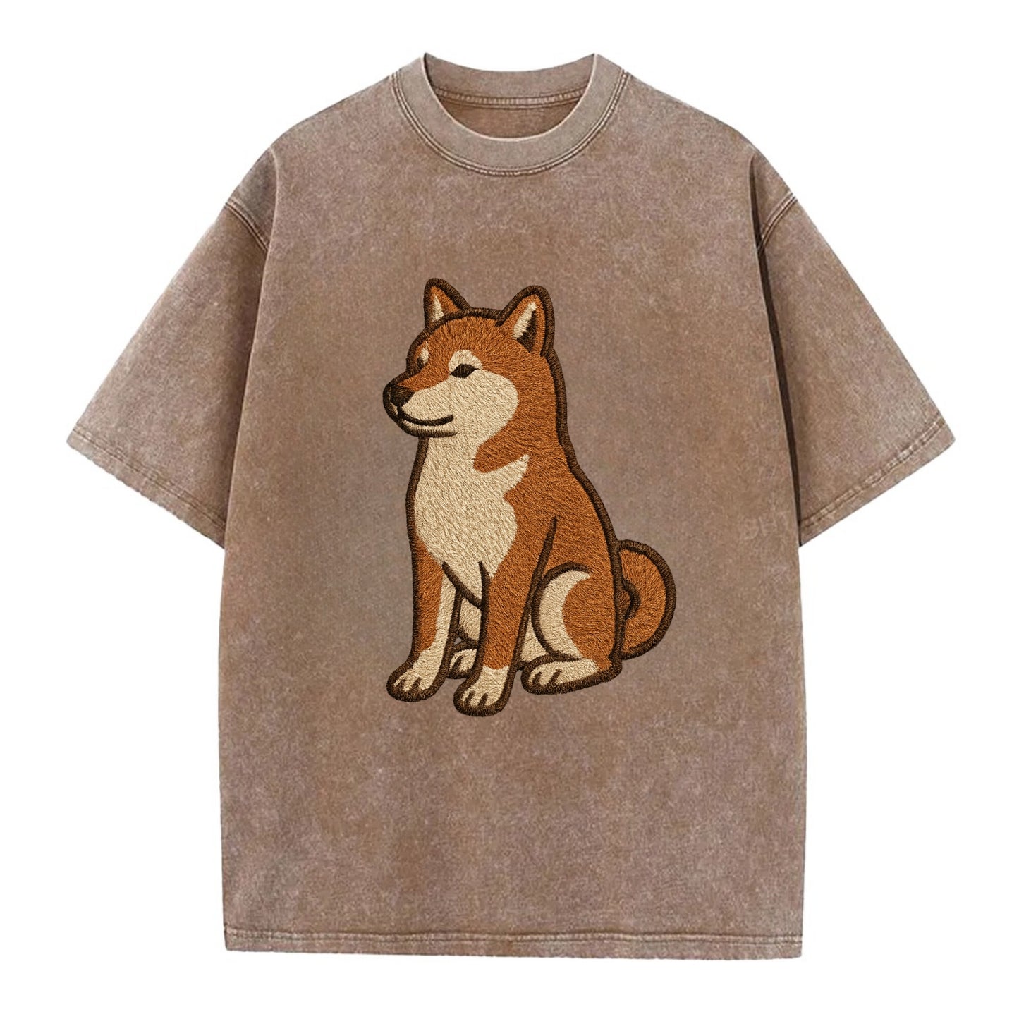 Shiba Inu - Red sesame embroidered sitti Vintage T-shirt - Brown