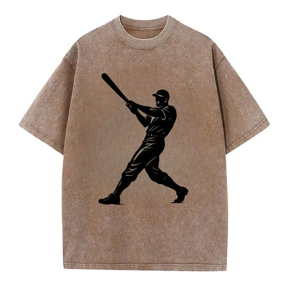 Baseball batter in full swing - Vintage T-shirt - Brown