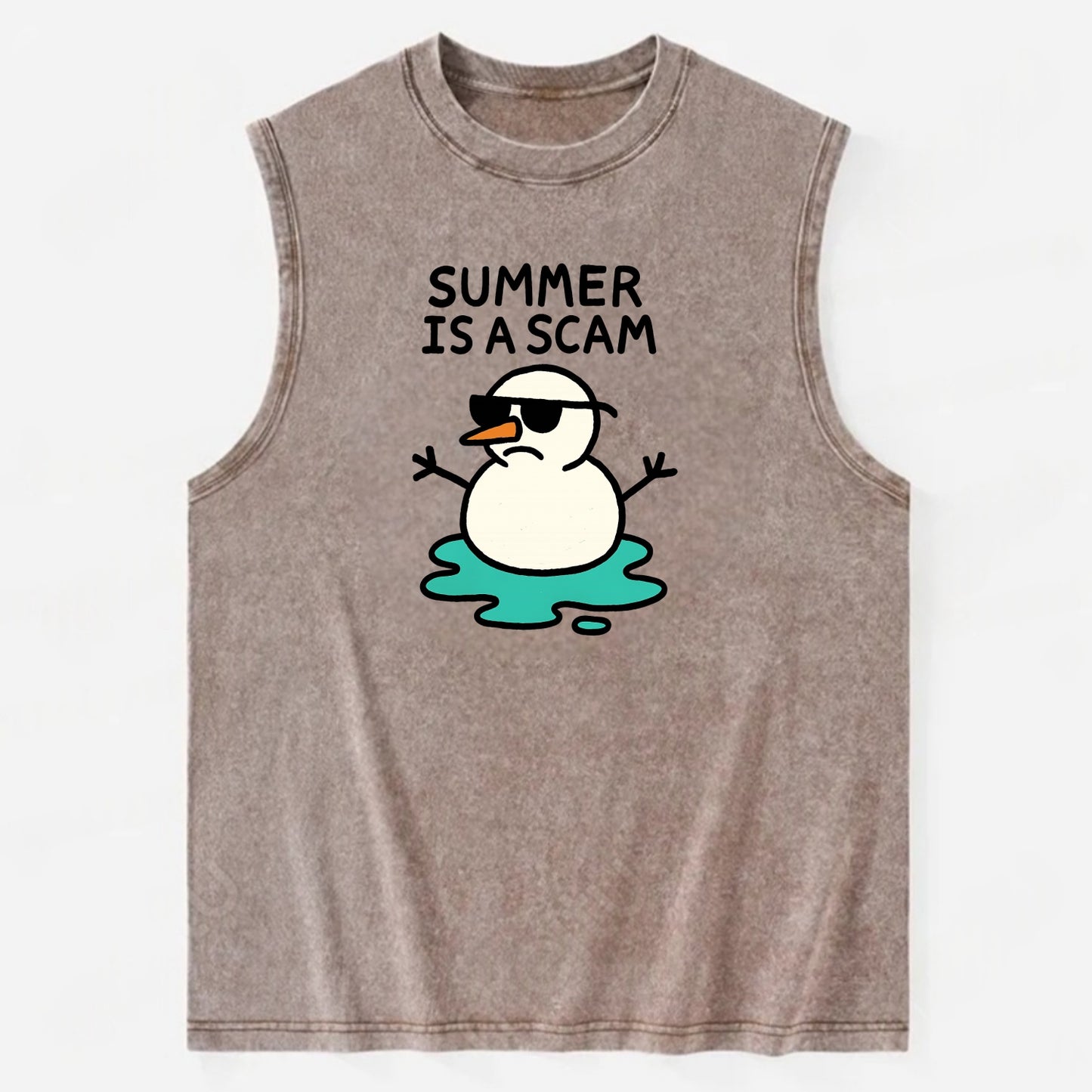 SUMMER IS A SCAM | Melting snowman in sunglasses - Vintage Washed Tank - Brown