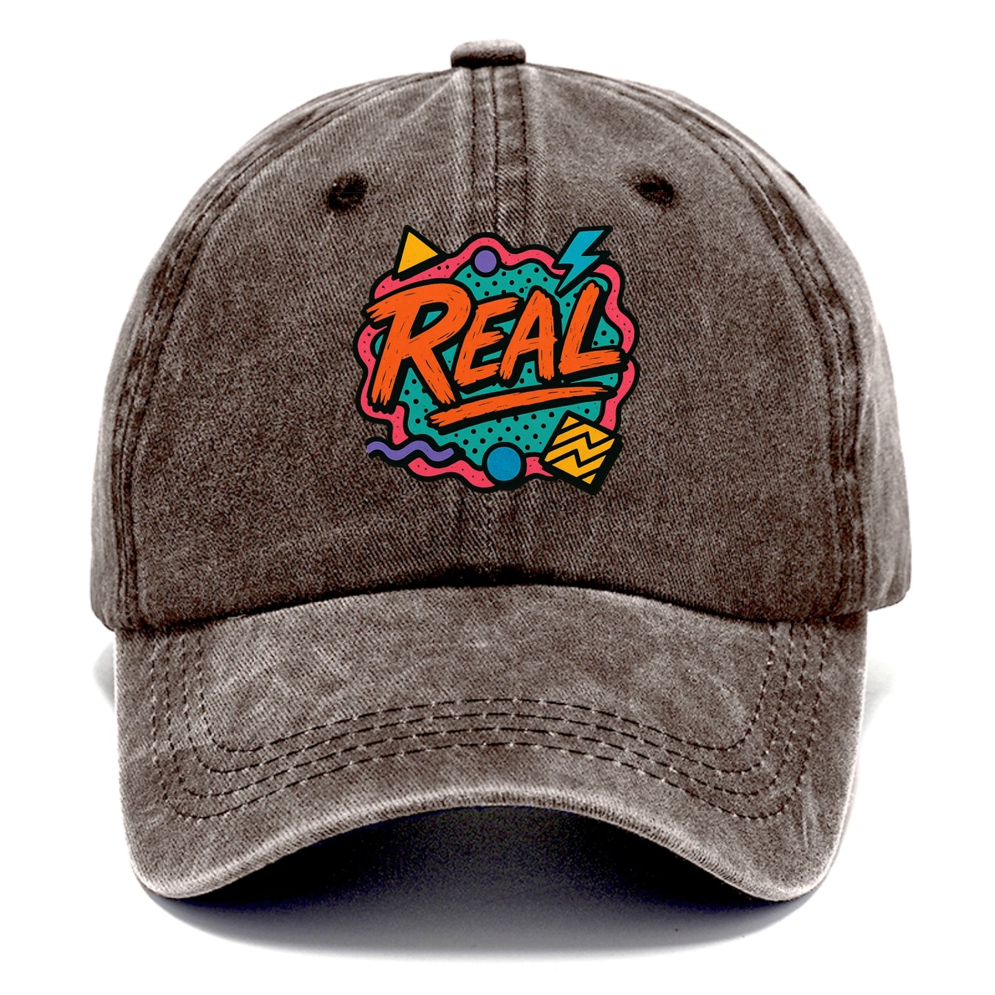 Imperfect brush strokes spelling "Real" - authenticity over perfection, raw and - Classic Cap - Brown