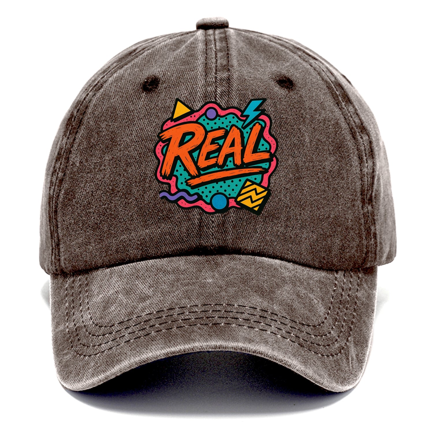 Imperfect brush strokes spelling "Real" - authenticity over perfection, raw and - Classic Cap - Brown