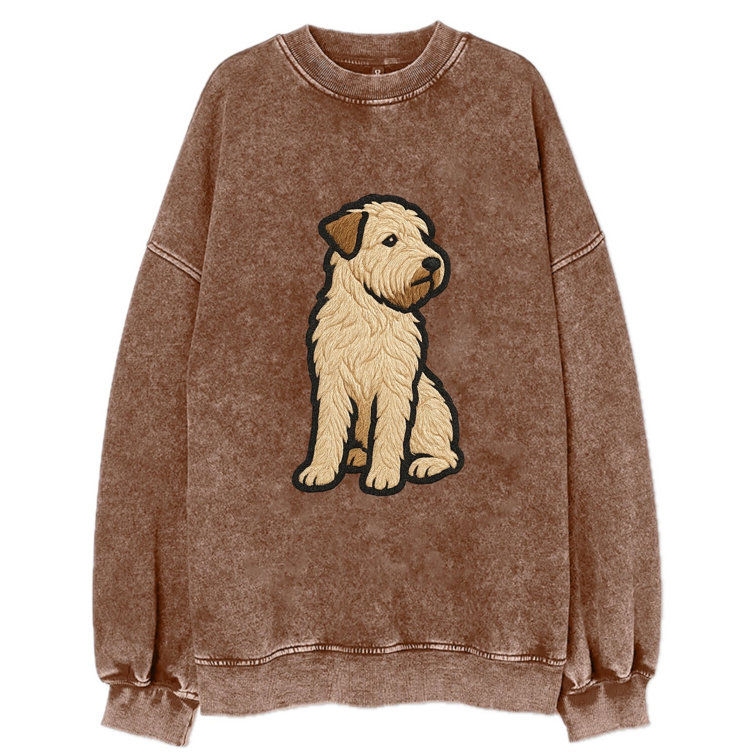 Soft Coated Wheaten Terrier - Light tan flowing coat embroidered pose - Vintage Sweatshirt - Brown