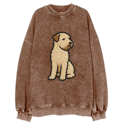 Soft Coated Wheaten Terrier - Light tan flowing coat embroidered pose - Vintage Sweatshirt - Brown