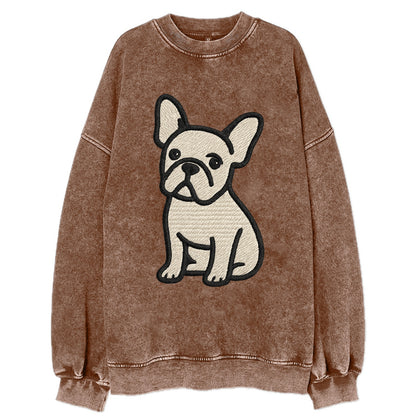 French Bulldog - Head tilt one ear up - Vintage Sweatshirt - Brown