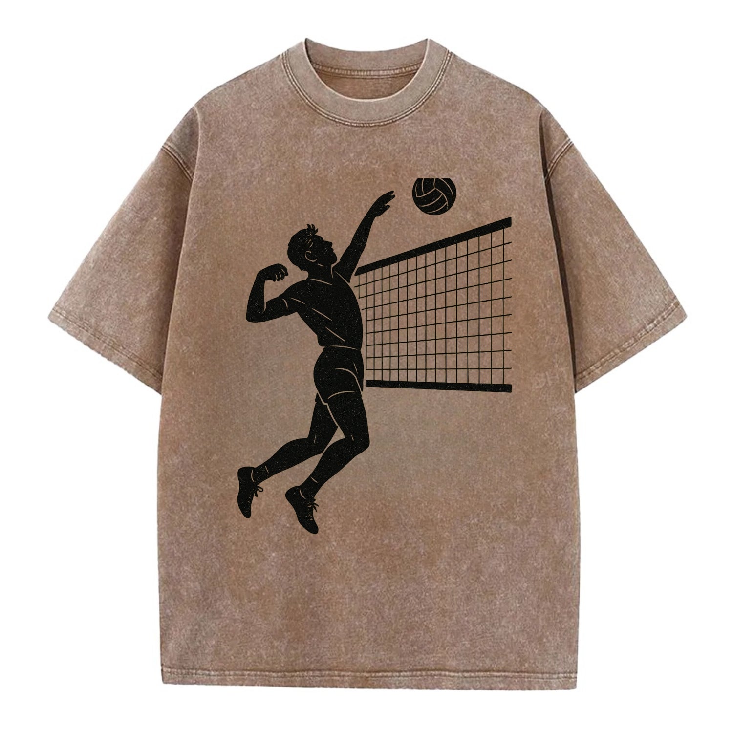 Volleyball player spiking at the net - Vintage T-shirt - Brown