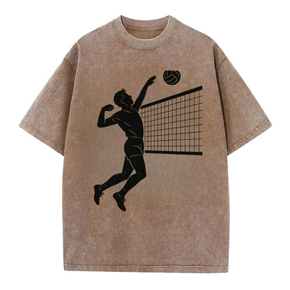 Volleyball player spiking at the net - Vintage T-shirt - Brown
