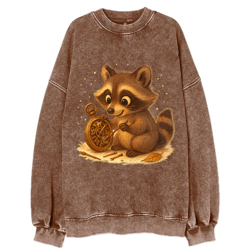 Raccoon tinkering with a steampunk pocket watch using tiny brass tools - Vintage Sweatshirt