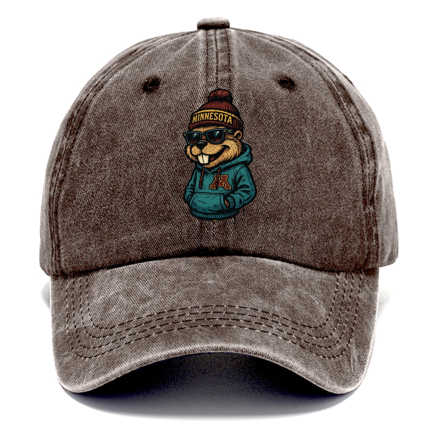 Minneapolis Gopher wearing Minnesota beanie with M patch - Classic Cap - Brown
