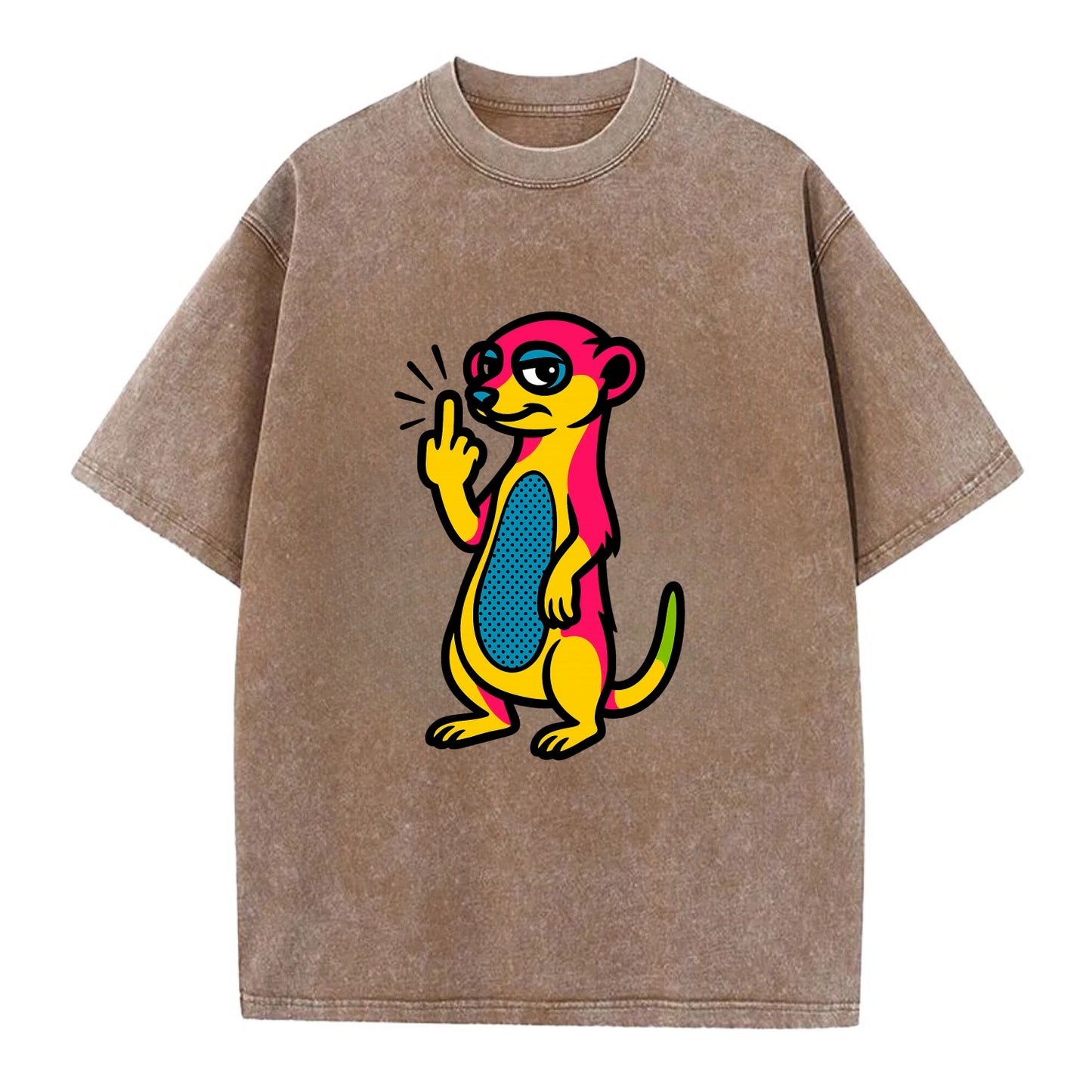 cute meerkat standing guard on hind legs, one front paw raised in sassy salute - Vintage T-shirt - Brown