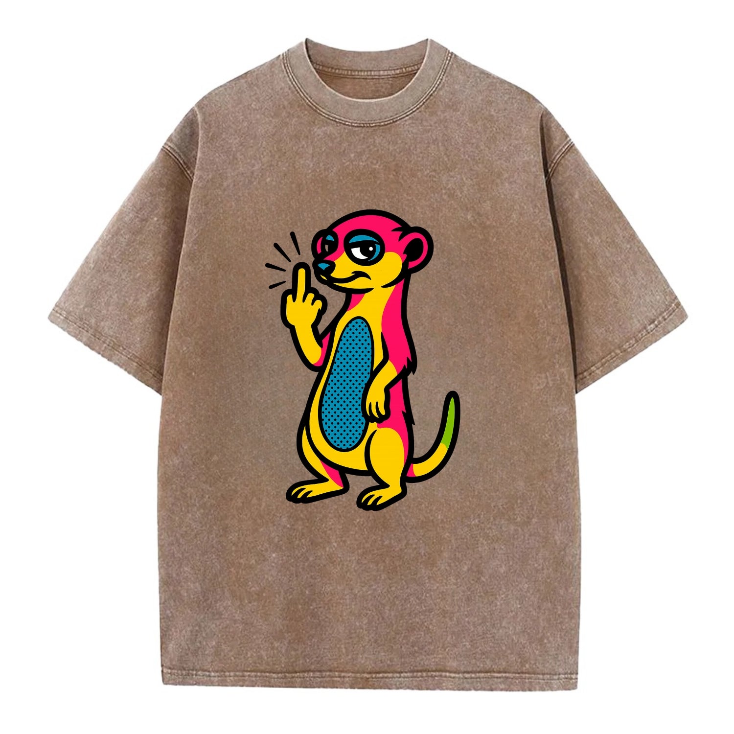 cute meerkat standing guard on hind legs, one front paw raised in sassy salute - Vintage T-shirt - Brown