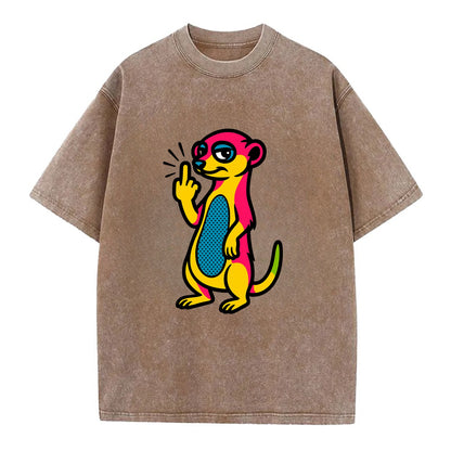 cute meerkat standing guard on hind legs, one front paw raised in sassy salute - Vintage T-shirt - Brown