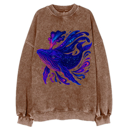 Majestic whale with body composed of galaxy clusters, stellar fins flowing - Vintage Sweatshirt - Brown