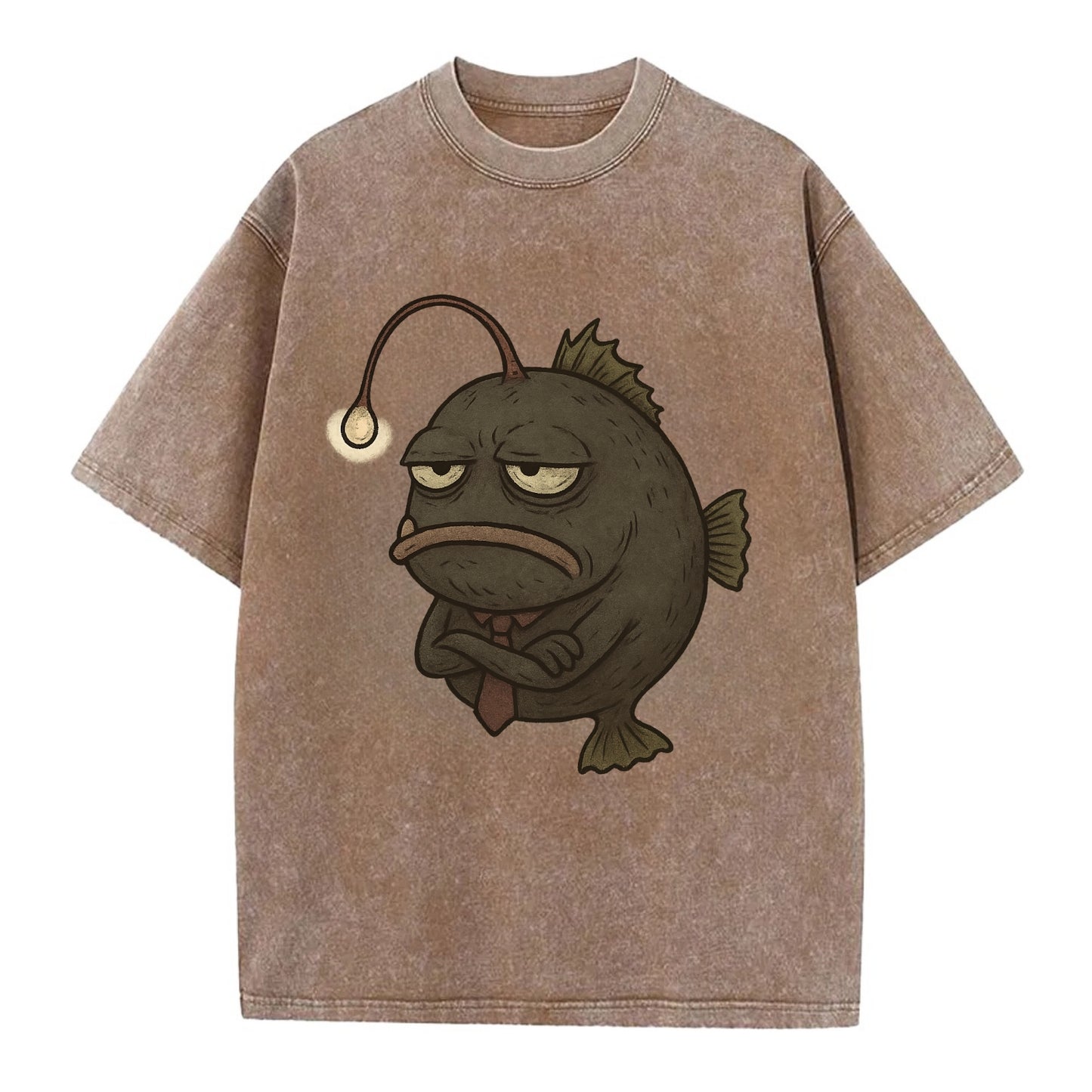 THE ANGLERFISH LURES DISAPPOINTMENT | Dark gray anglerfish with dim light - Vintage T-shirt - Brown