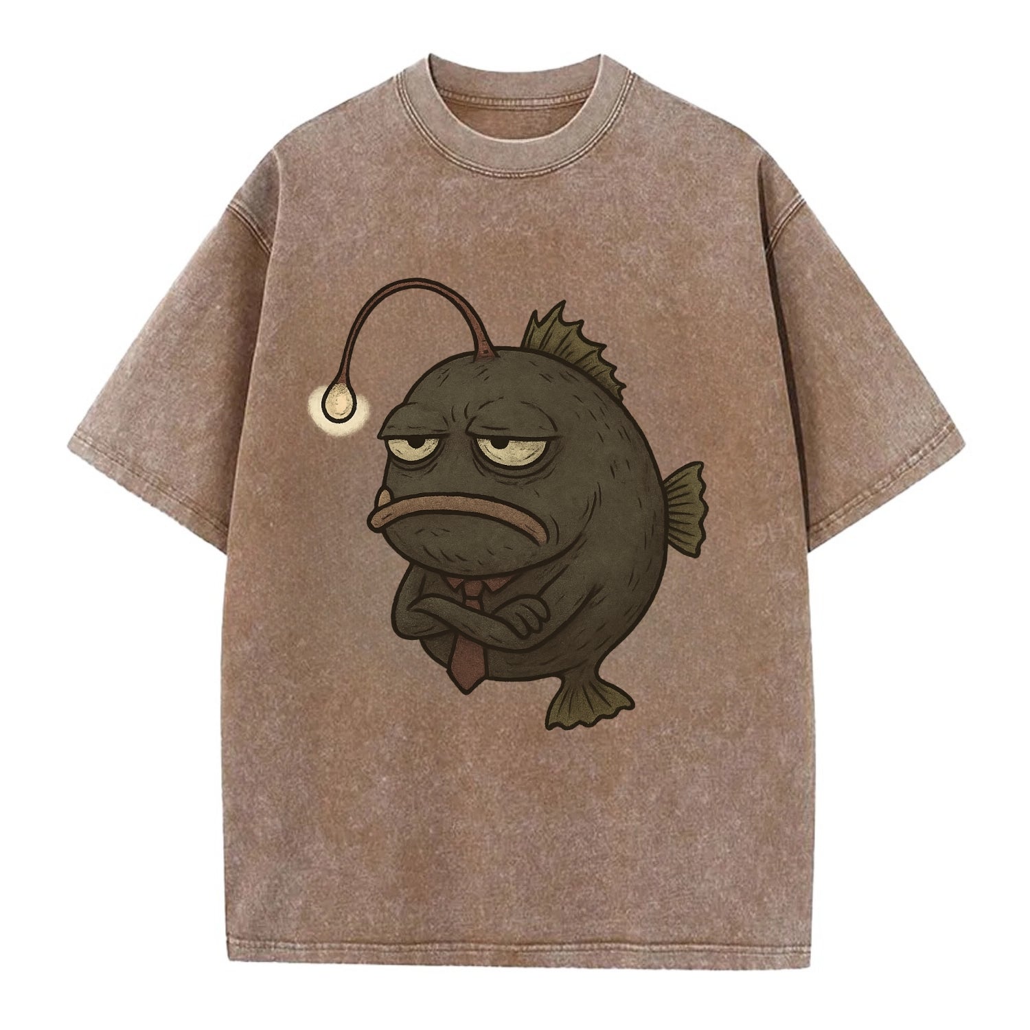 THE ANGLERFISH LURES DISAPPOINTMENT | Dark gray anglerfish with dim light - Vintage T-shirt - Brown