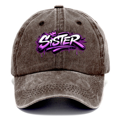 Bold typography design - "SISTER" - female bond, sisterhood - Classic Cap - Brown