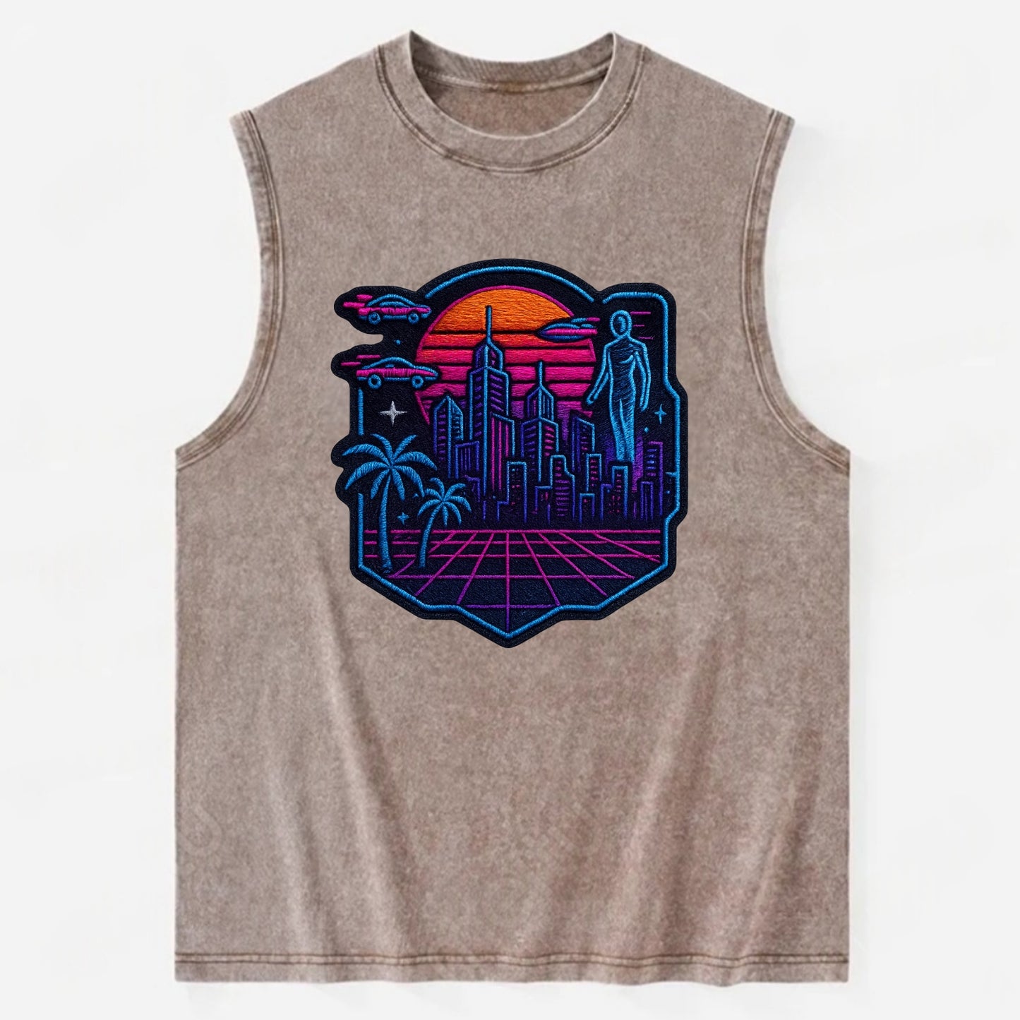 Cyberpunk City - Vintage Washed Tank - Brown