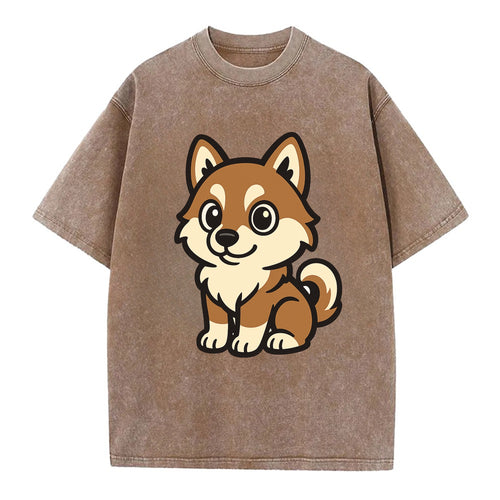Pomsky - Pomeranian-Husky mix sitting pose - Vintage T-shirt