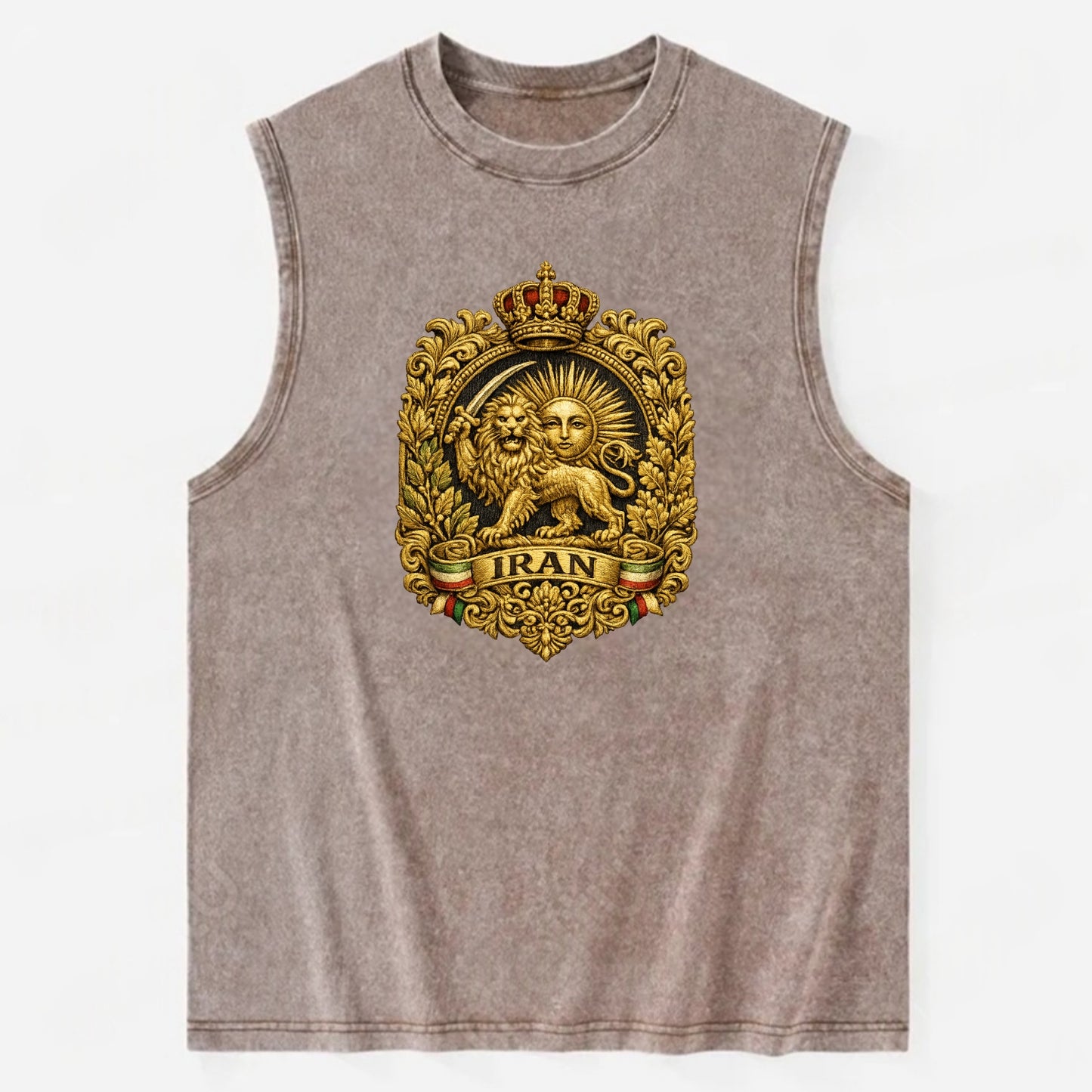 Iran Lion Sun Badge - Vintage Washed Tank - Brown