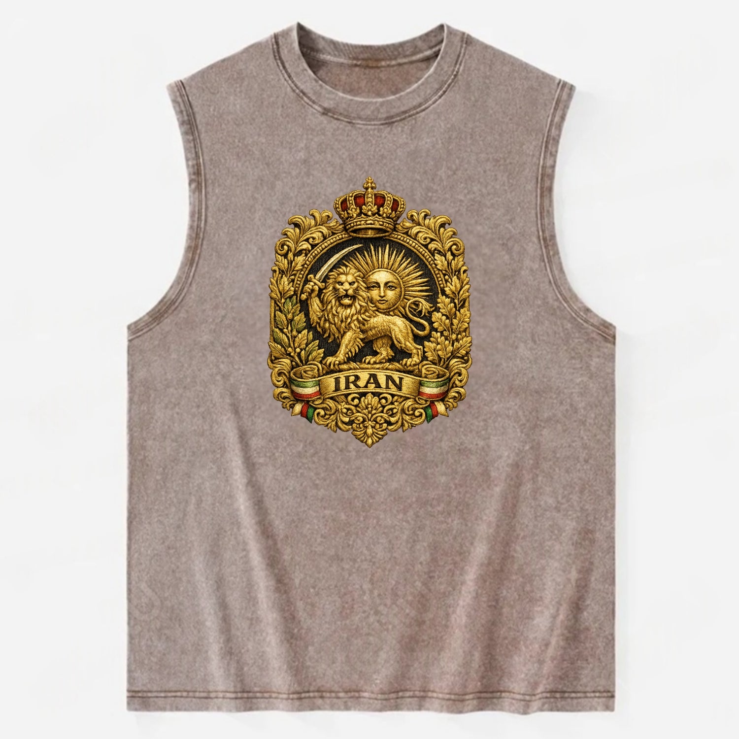 Iran Lion Sun Badge - Vintage Washed Tank - Brown