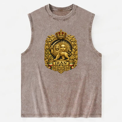 Iran Lion Sun Badge - Vintage Washed Tank - Brown