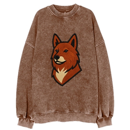 Finnish Spitz - Fox-red pointed ears embroidered pose - Vintage Sweatshirt - Brown