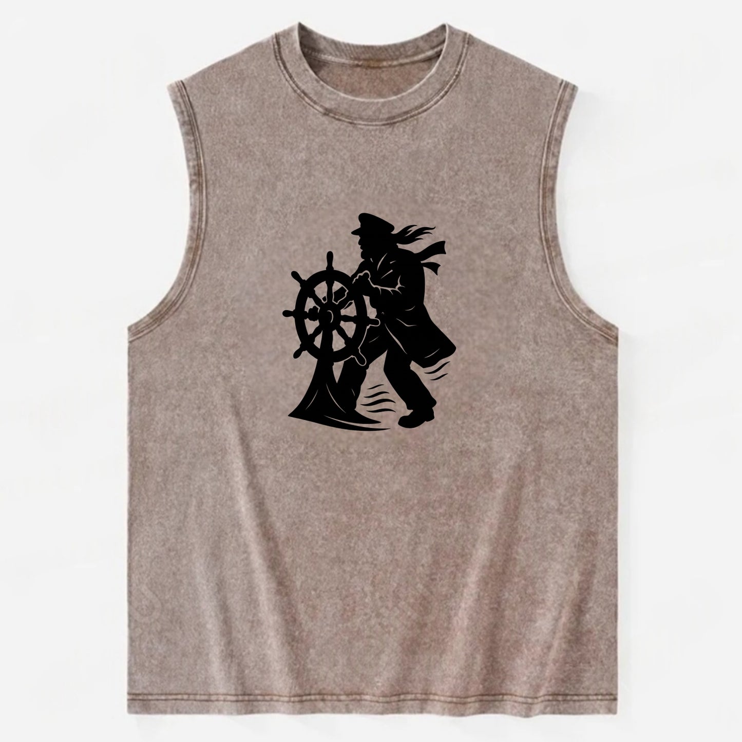 Sailor with ship wheel - Vintage Washed Tank - Brown