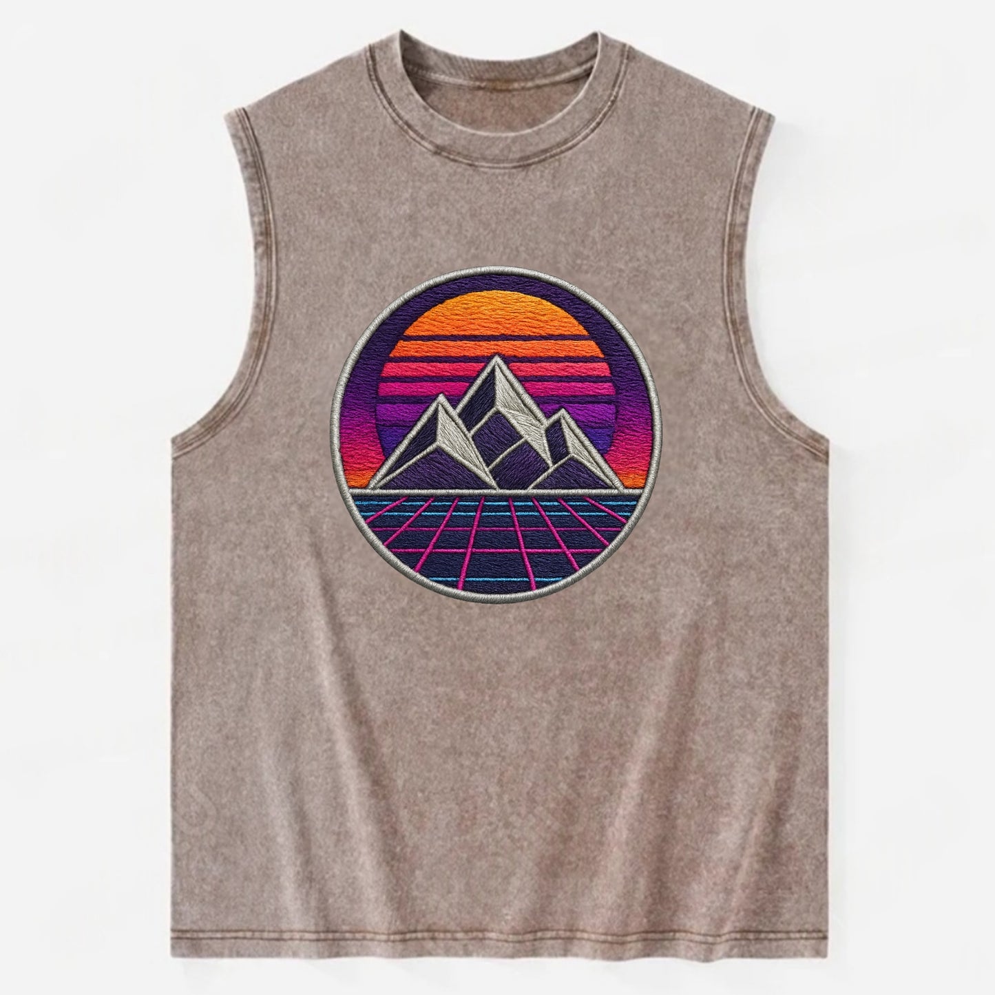 Retrowave Mountains - Vintage Washed Tank - Brown