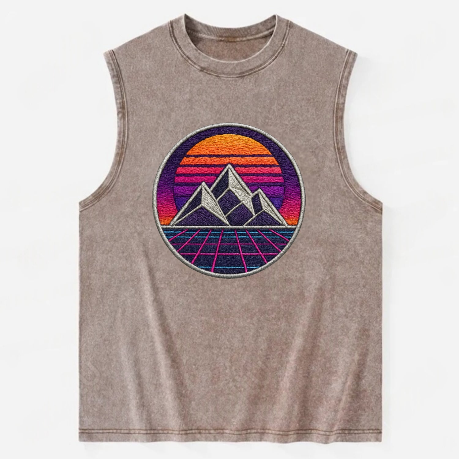 Retrowave Mountains - Vintage Washed Tank - Brown