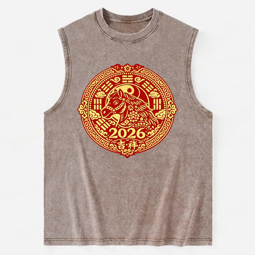 LUCKY HORSE MEDALLION | Circular medallion with horse profile | Intricate - Vintage Washed Tank