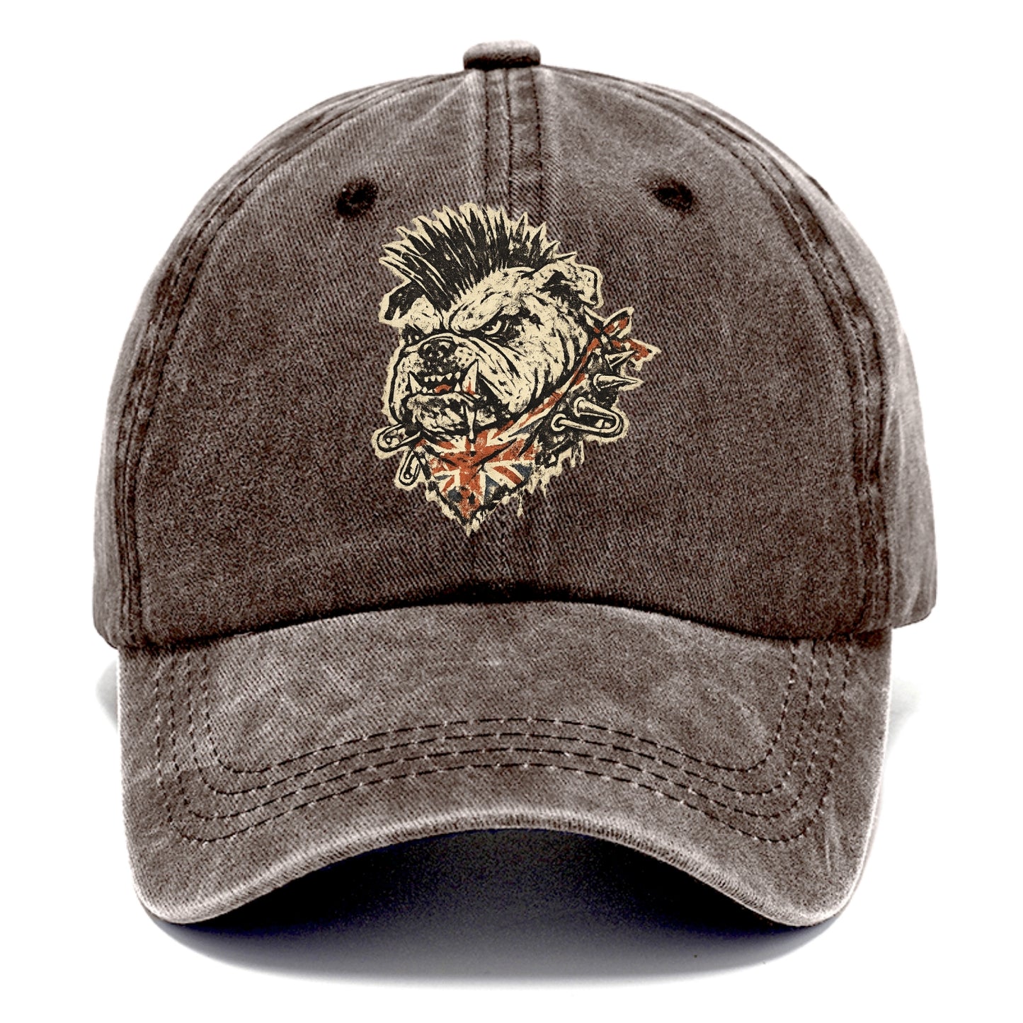 PUNK BULLDOG | British bulldog with mohawk | Safety pins through collar | Union Jack - Classic Cap - Brown