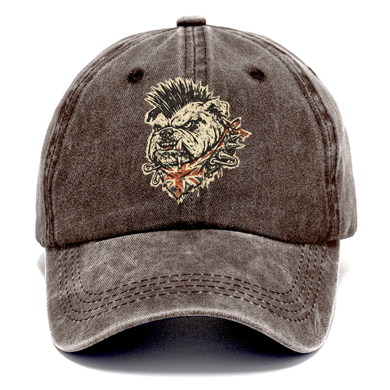 PUNK BULLDOG | British bulldog with mohawk | Safety pins through collar | Union Jack - Classic Cap - Brown