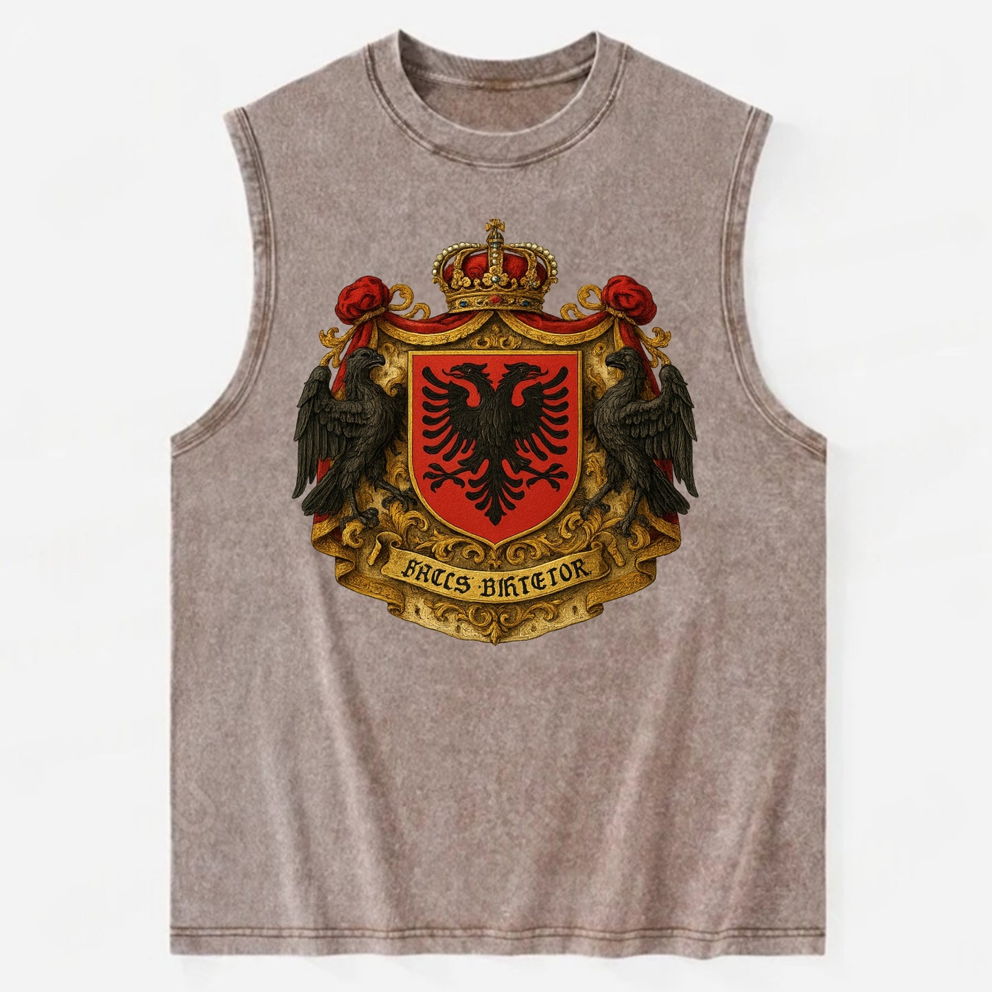 Albania Double Eagle Emblem  - Vintage Washed Tank - Brown