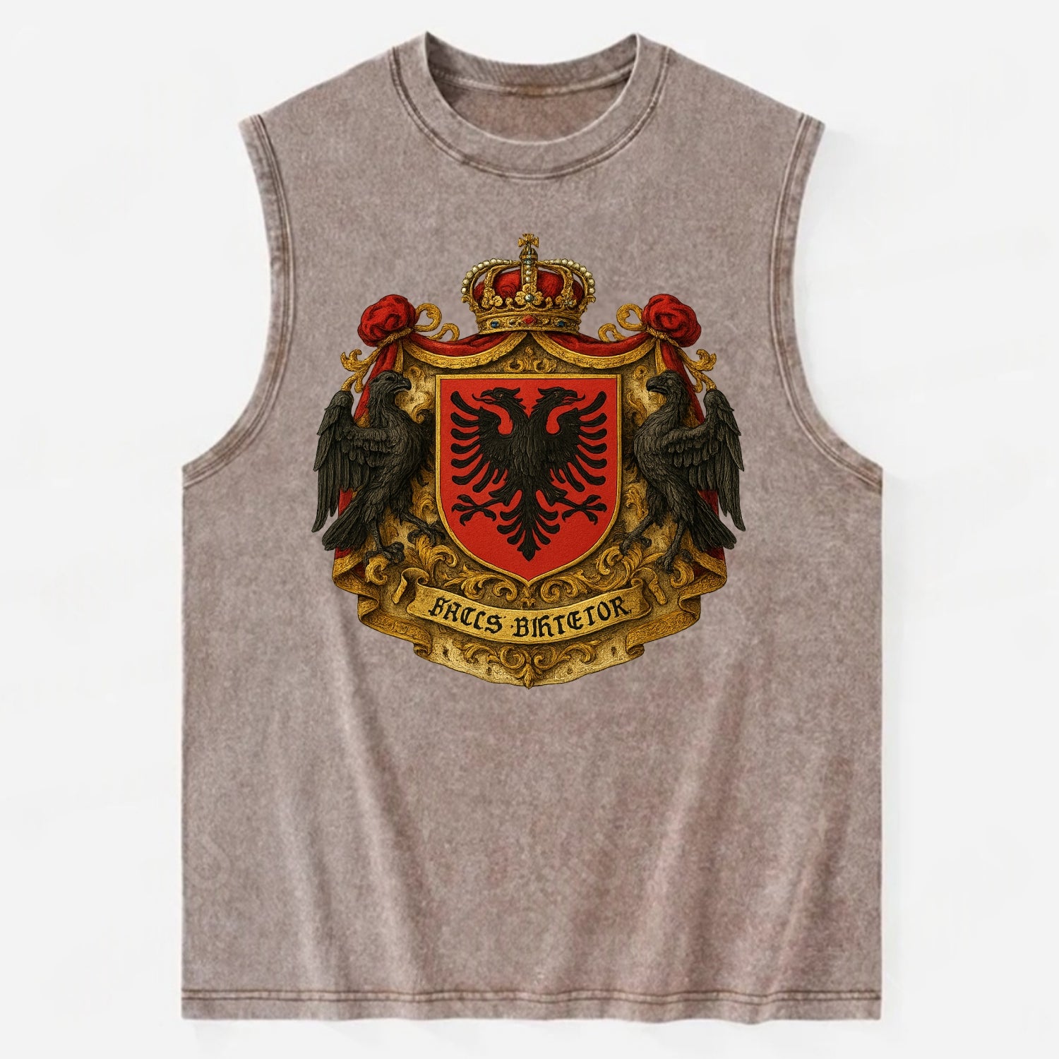 Albania Double Eagle Emblem  - Vintage Washed Tank - Brown