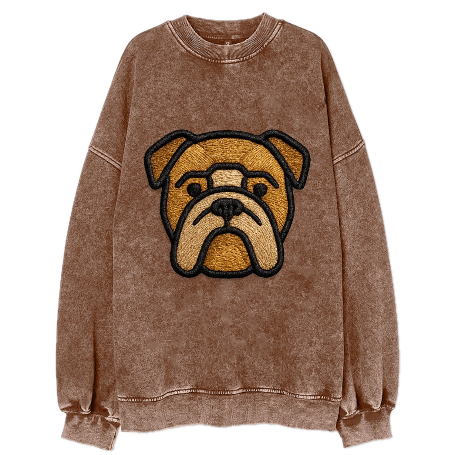 Bulldog - Minimalist geometric design wi - Vintage Sweatshirt - Brown